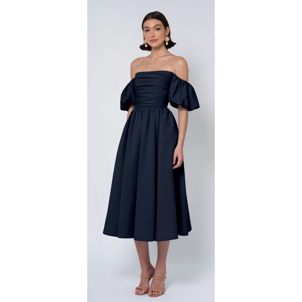 Jenny Yoo Regina Dress in Navy Blue, size 2 with detachable sleeves Formal Midi